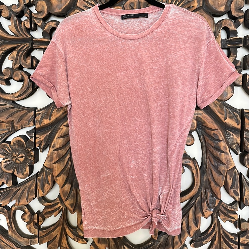 ALLSAINTS Distressed T-Shirt - Size Small - Red T-Shirt